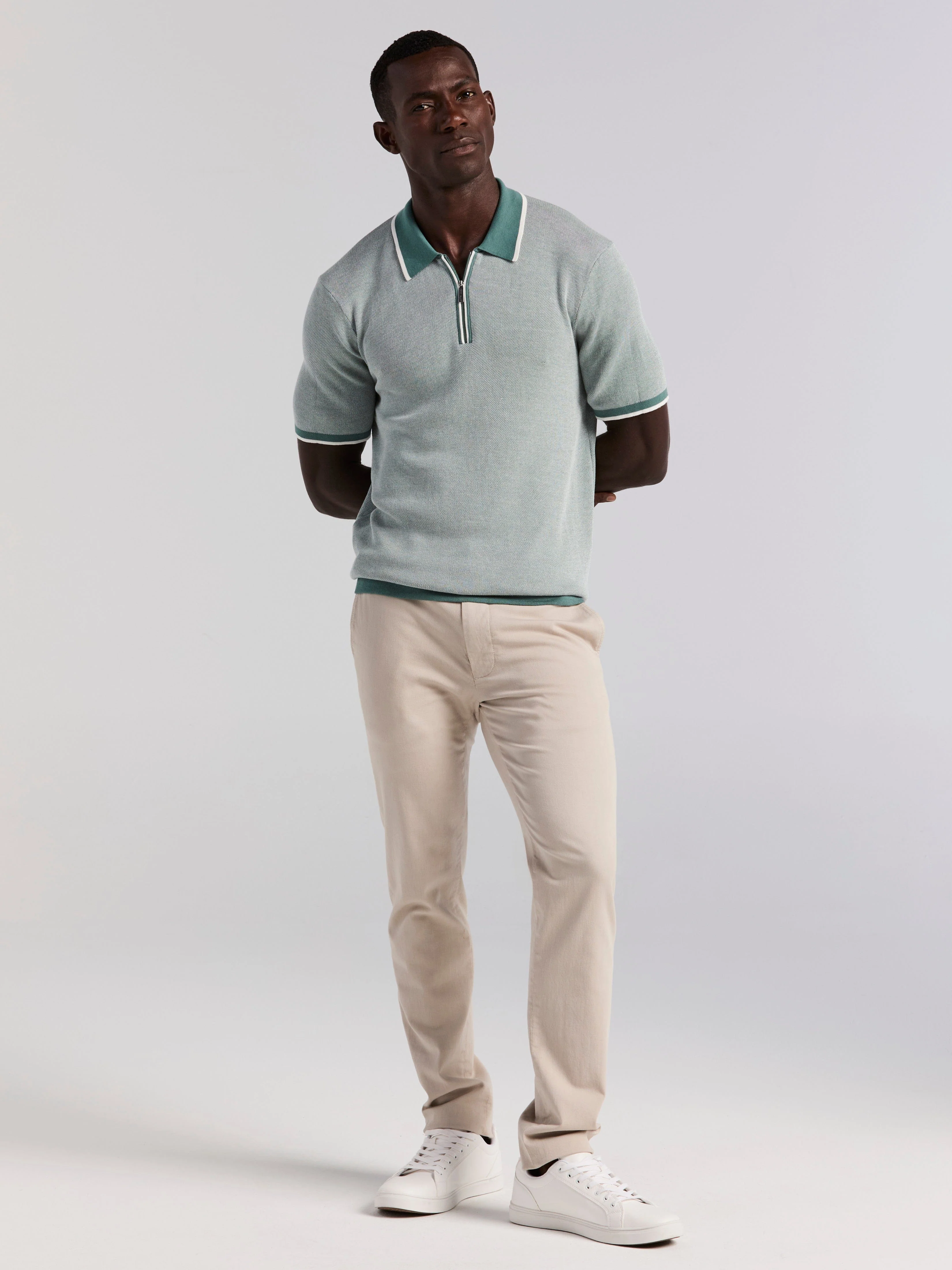 Bi-Color Stitch Zip Polo - Image 5
