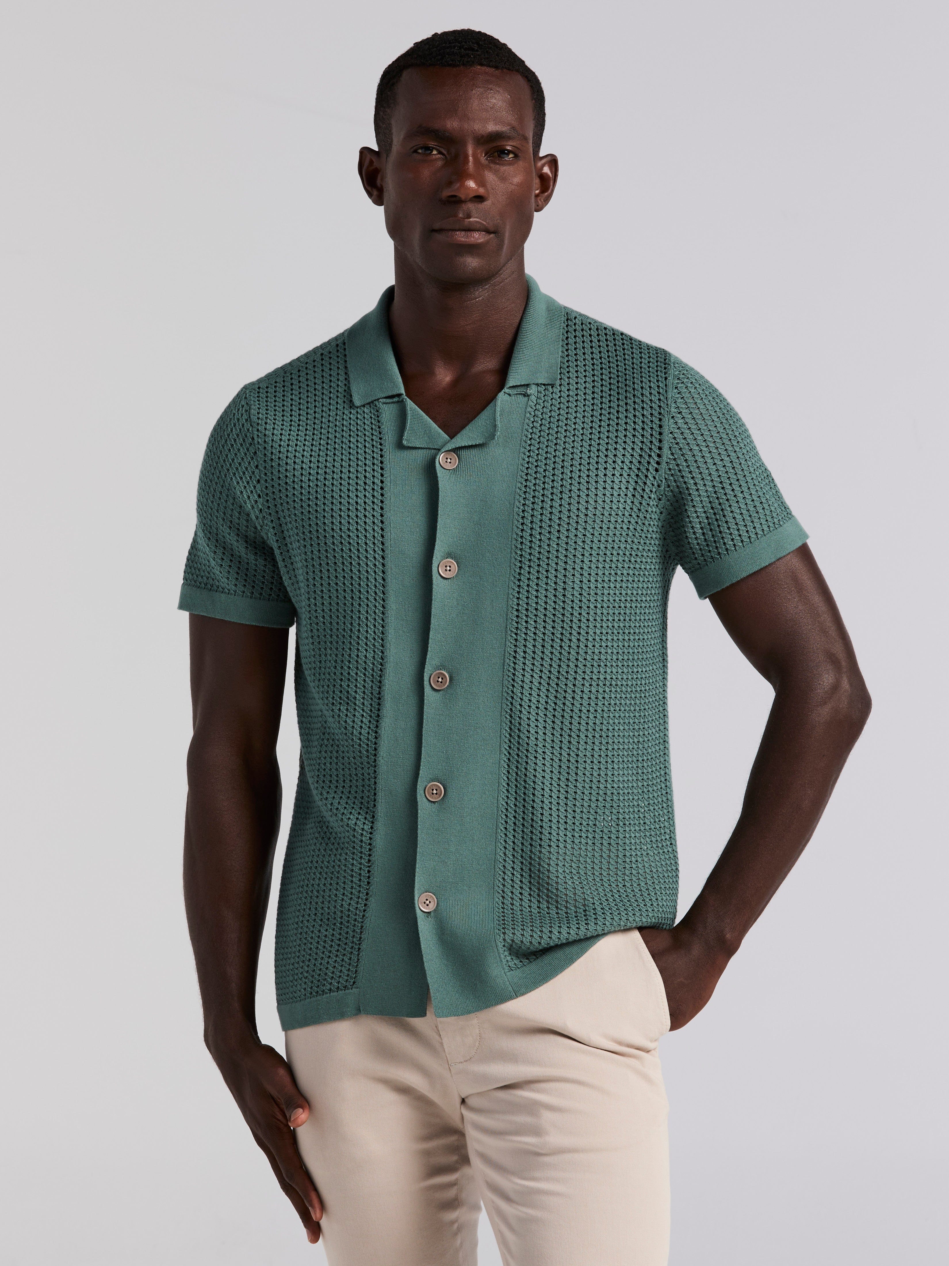 Cotton Jacquard Open Stitch Button Front Sweater - Image 3