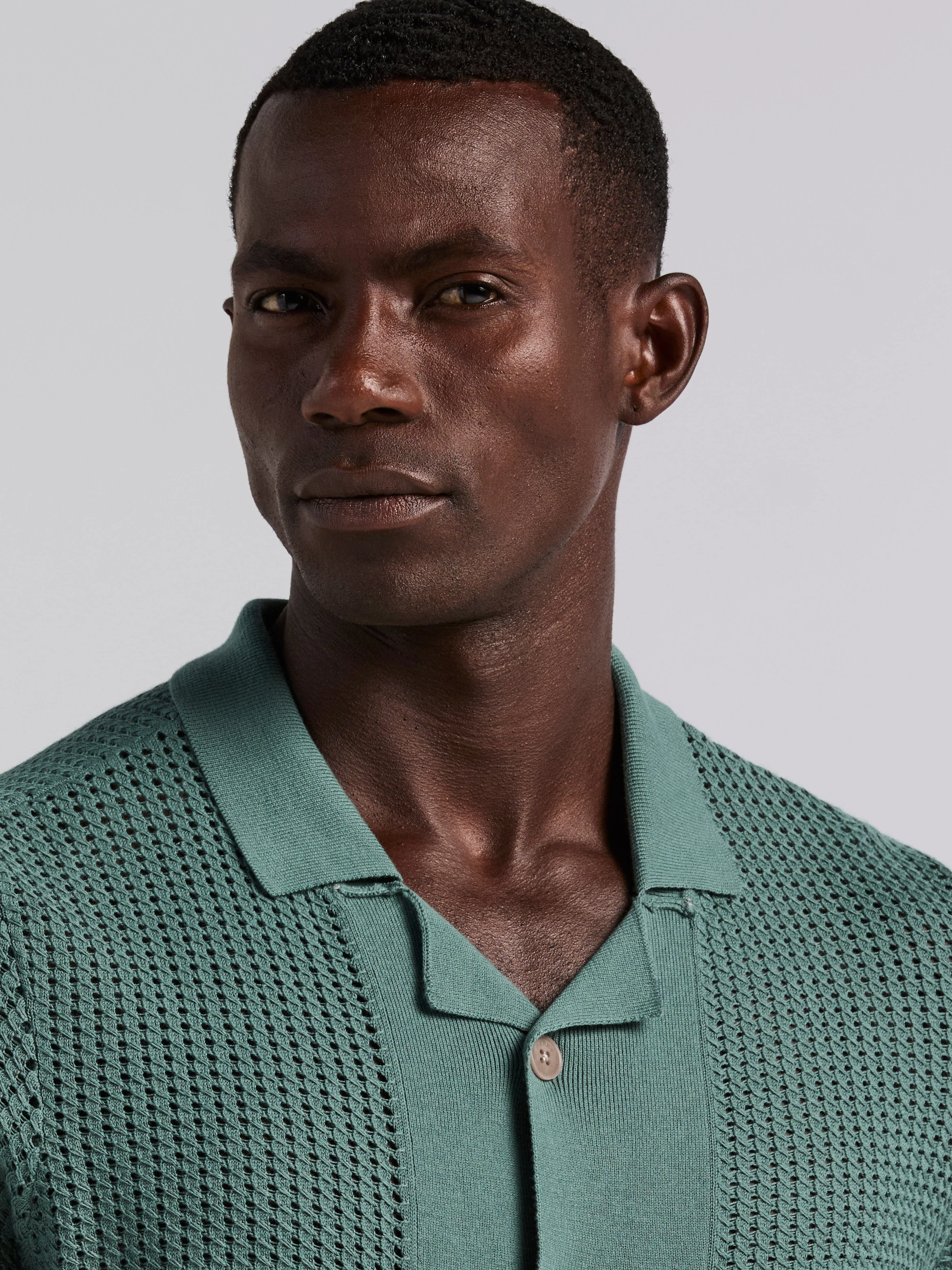 Cotton Jacquard Open Stitch Button Front Sweater - Image 4