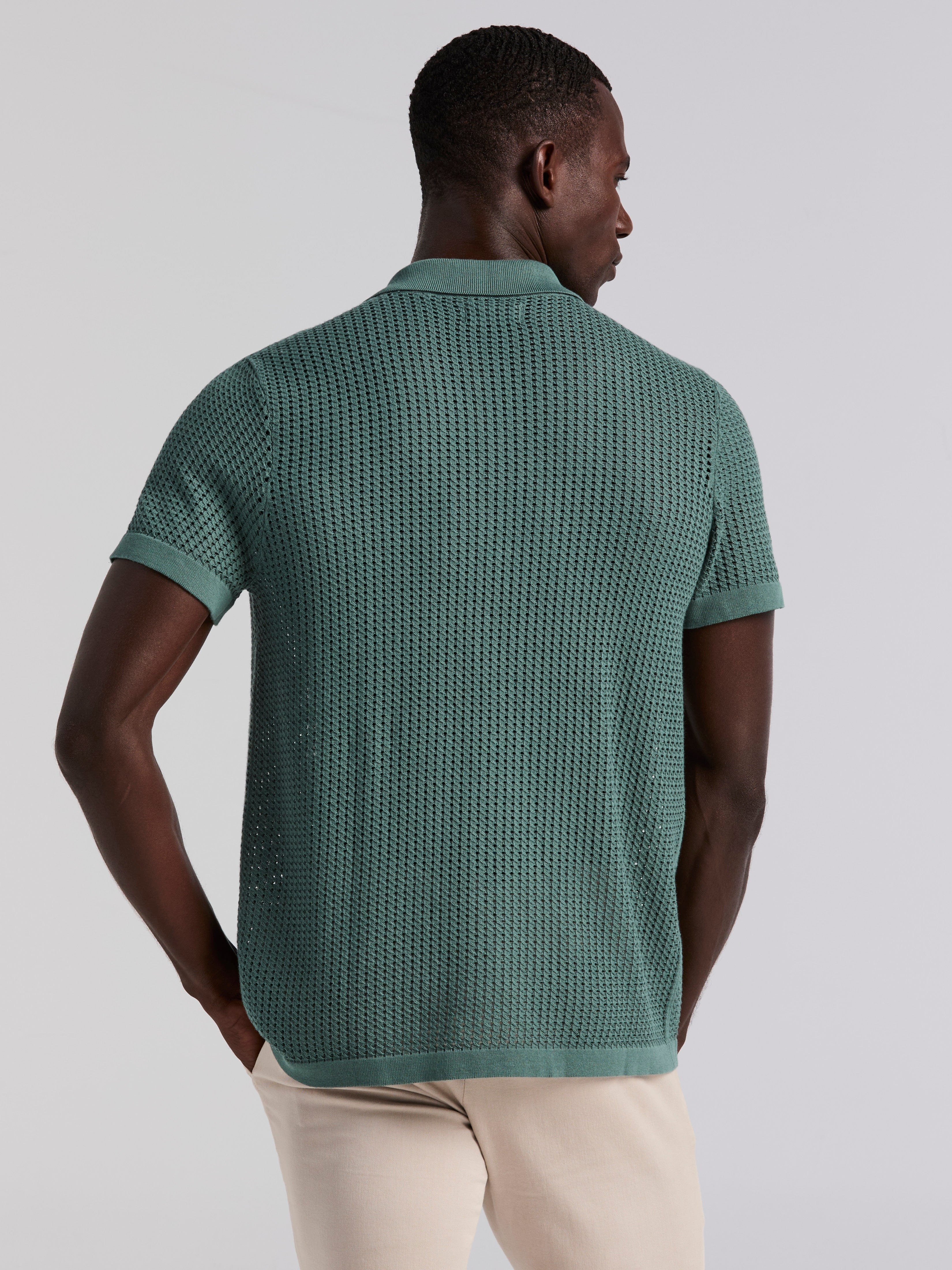 Cotton Jacquard Open Stitch Button Front Sweater - Image 5