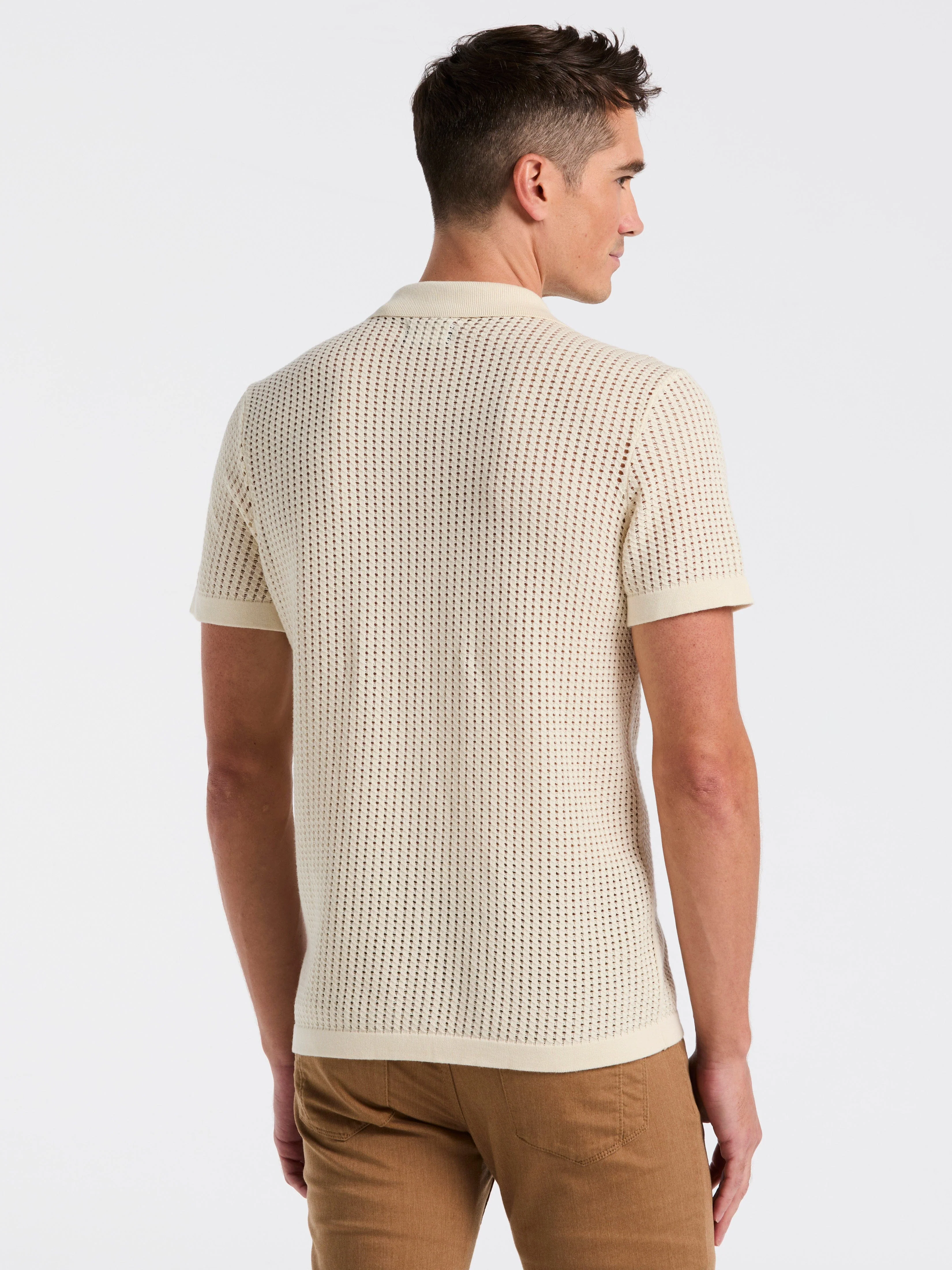 Cotton Jacquard Open Stitch Button Front Sweater - Image 9