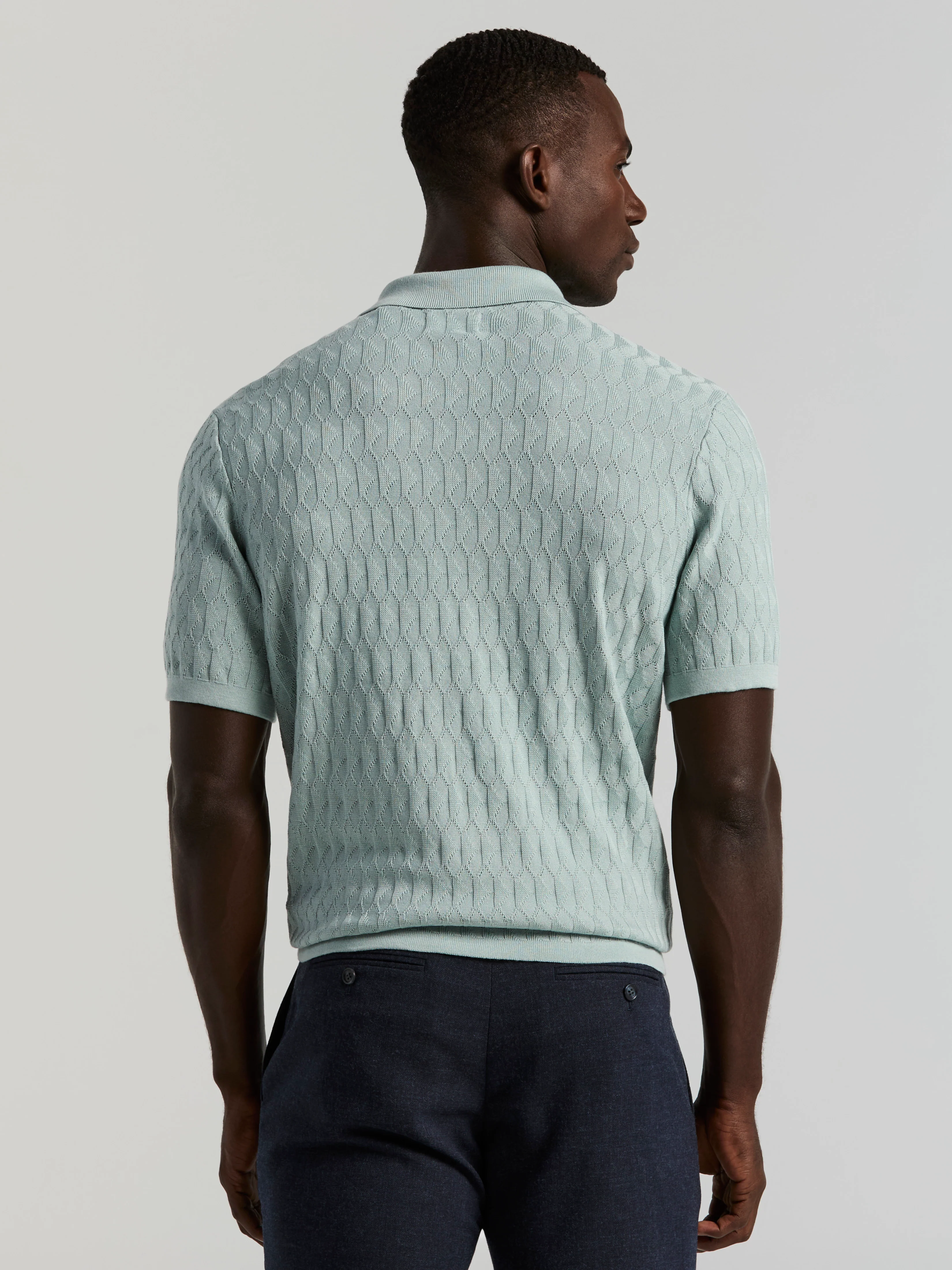 Geometric Pattern Zip Polo Sweater - Image 12