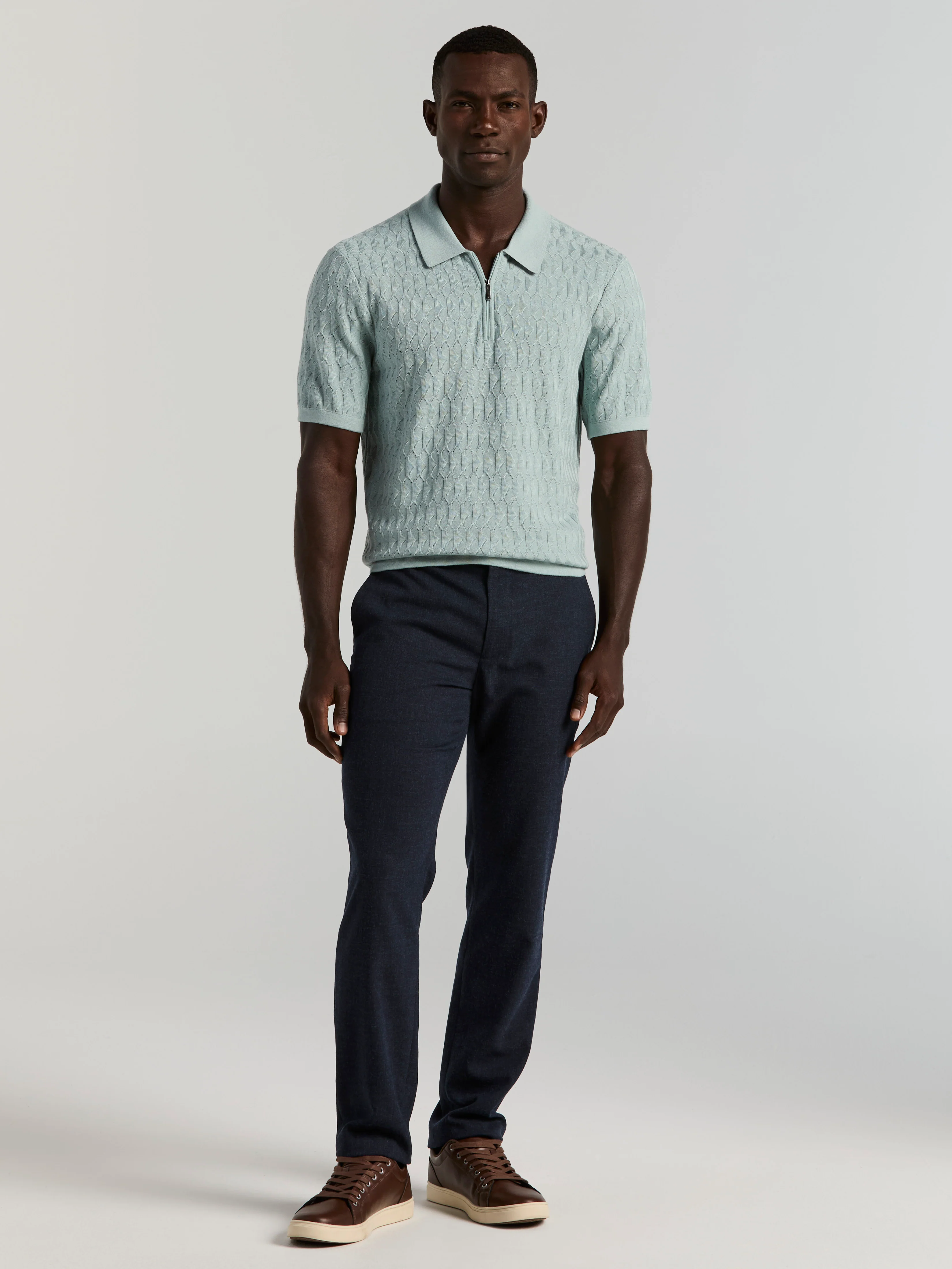 Geometric Pattern Zip Polo Sweater - Image 14