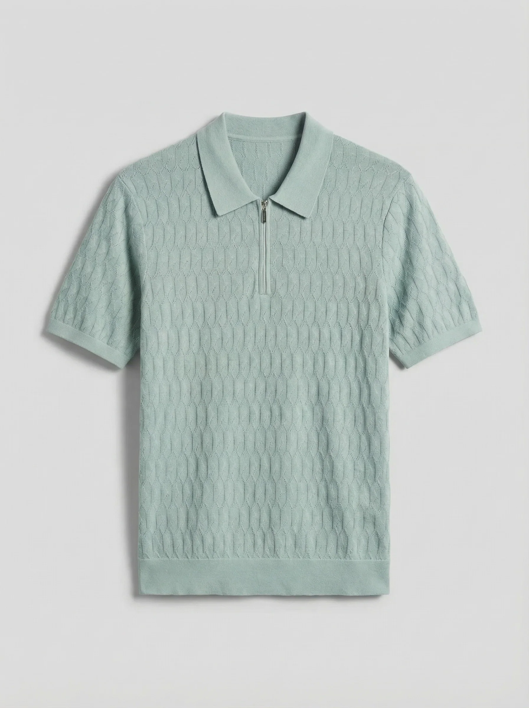 Geometric Pattern Zip Polo Sweater - Image 15