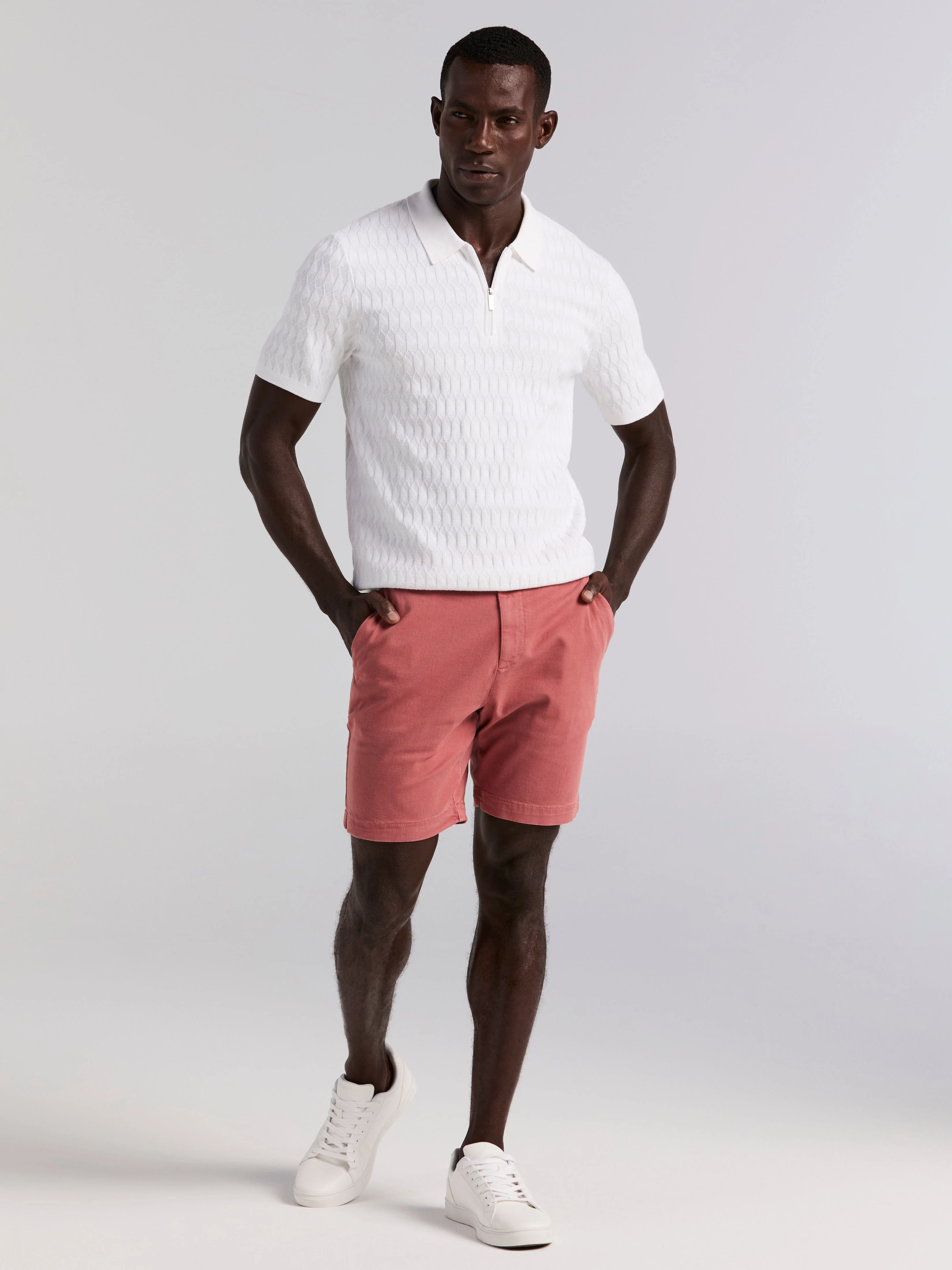 Geometric Pattern Zip Polo Sweater - Image 5