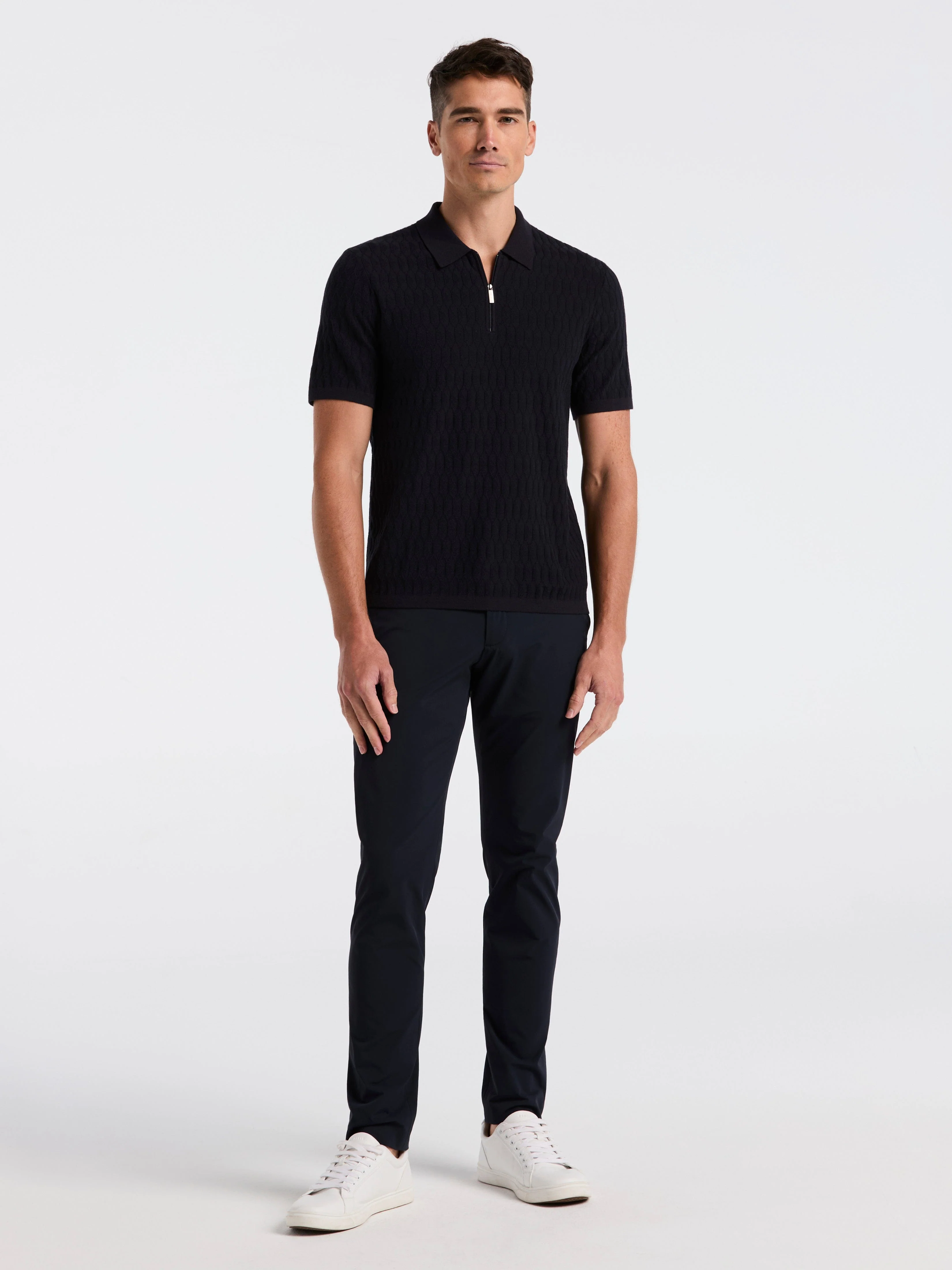 Geometric Pattern Zip Polo Sweater - Image 9