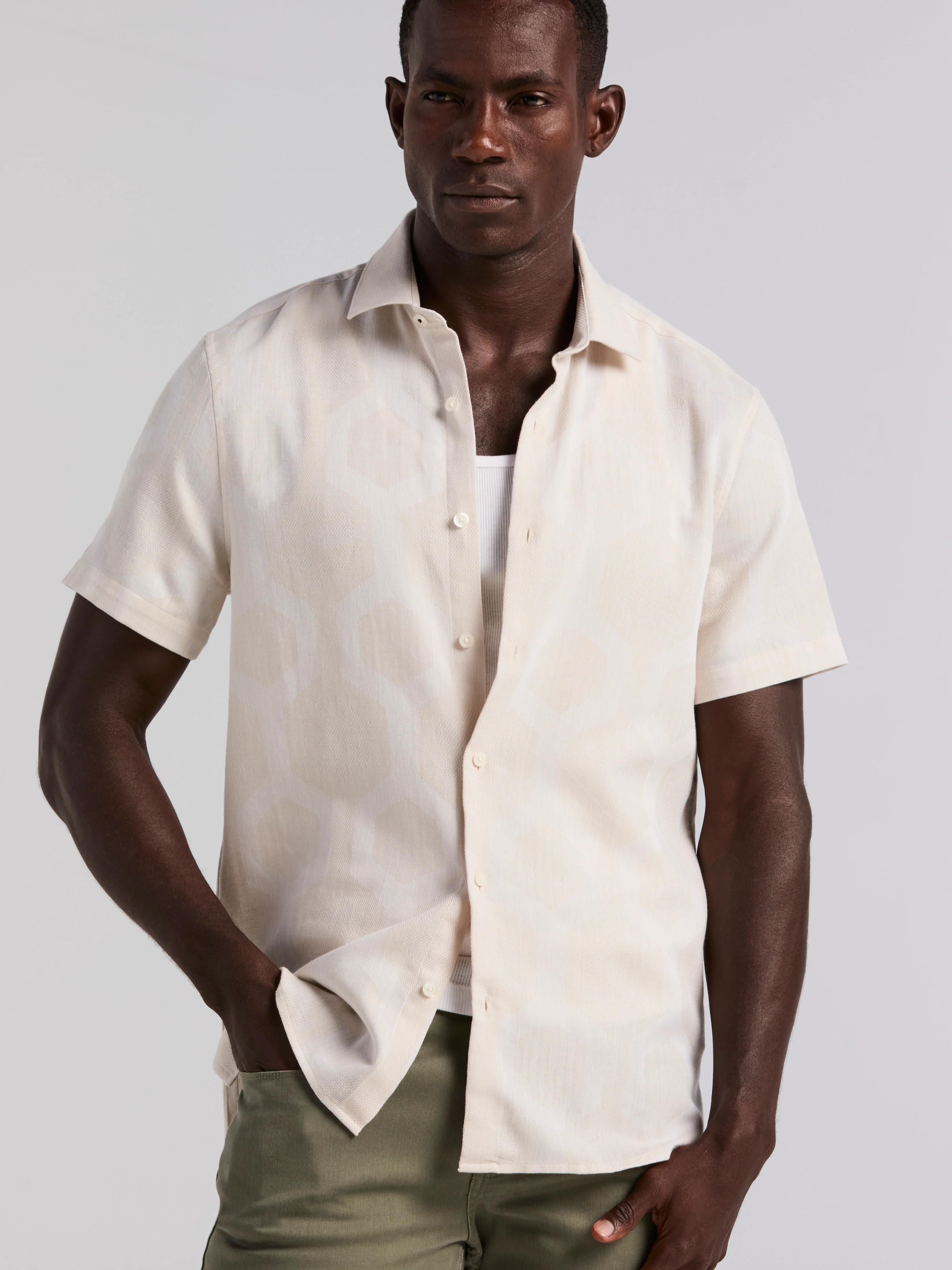 Cotton Linen Geo Jacquard Shirt - Image 3