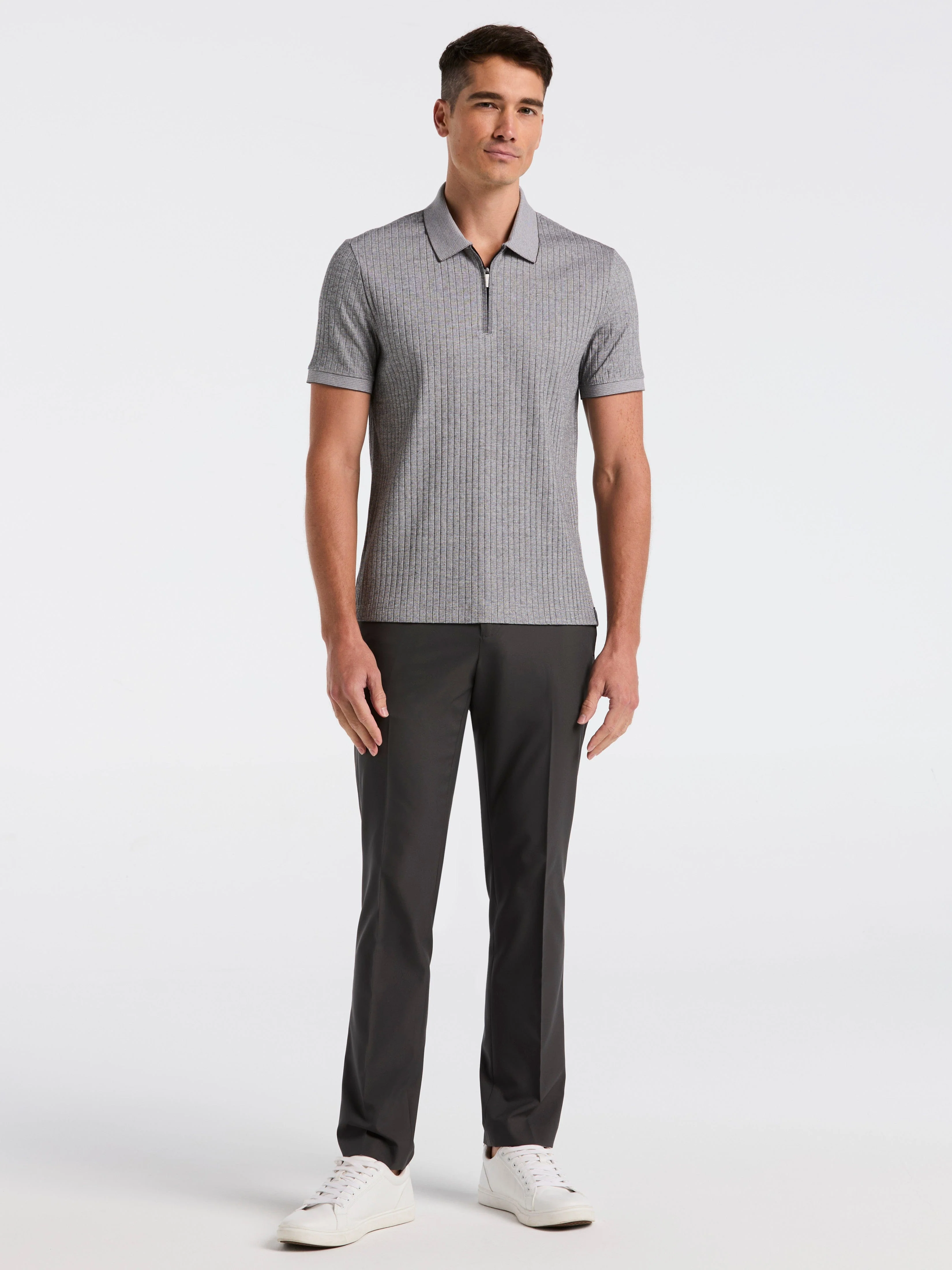 Ribbed Quarter Zip Heathered Polo - Image 8