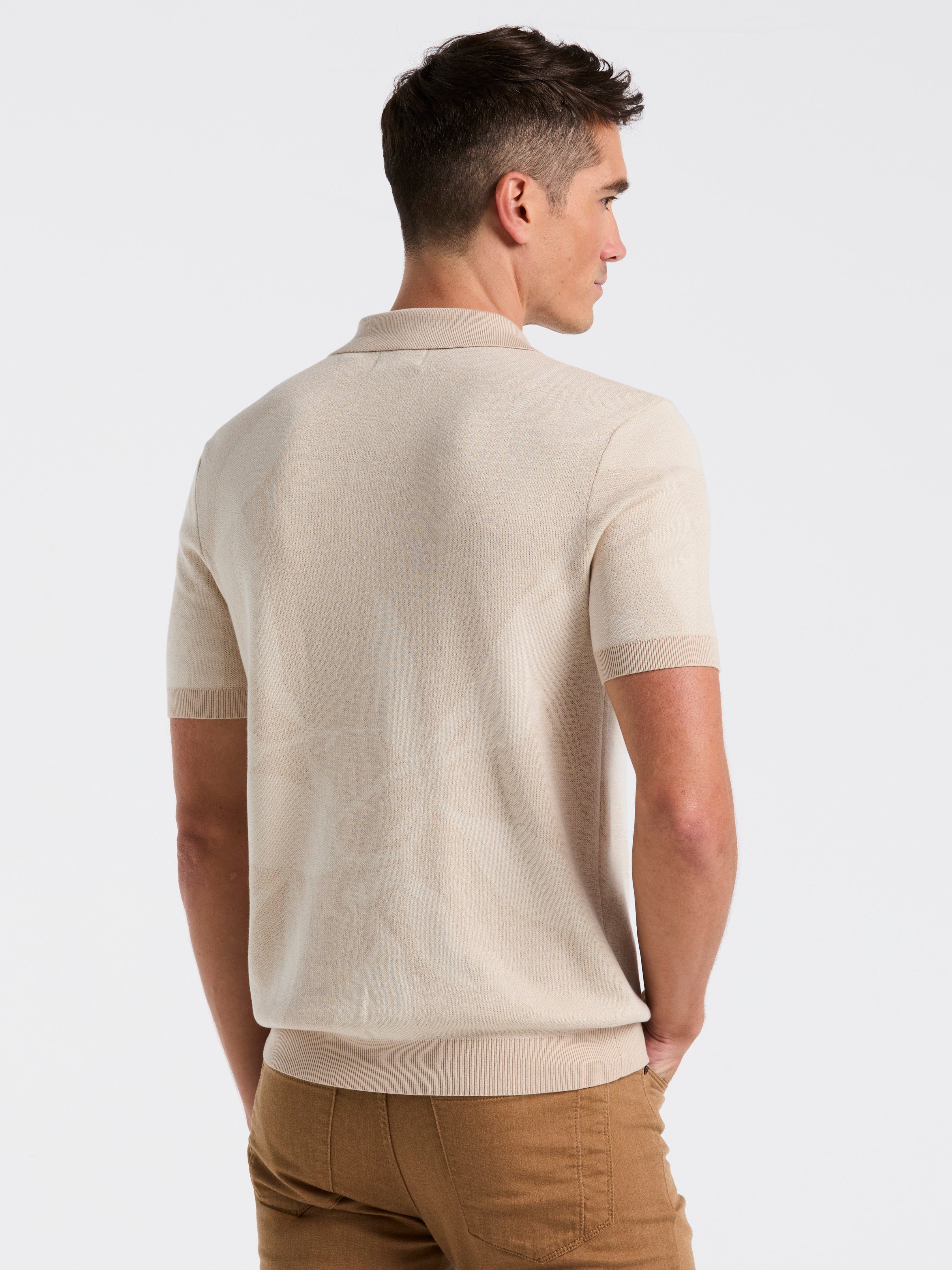 Leaf Print Open Collar Sweater Polo - Image 7