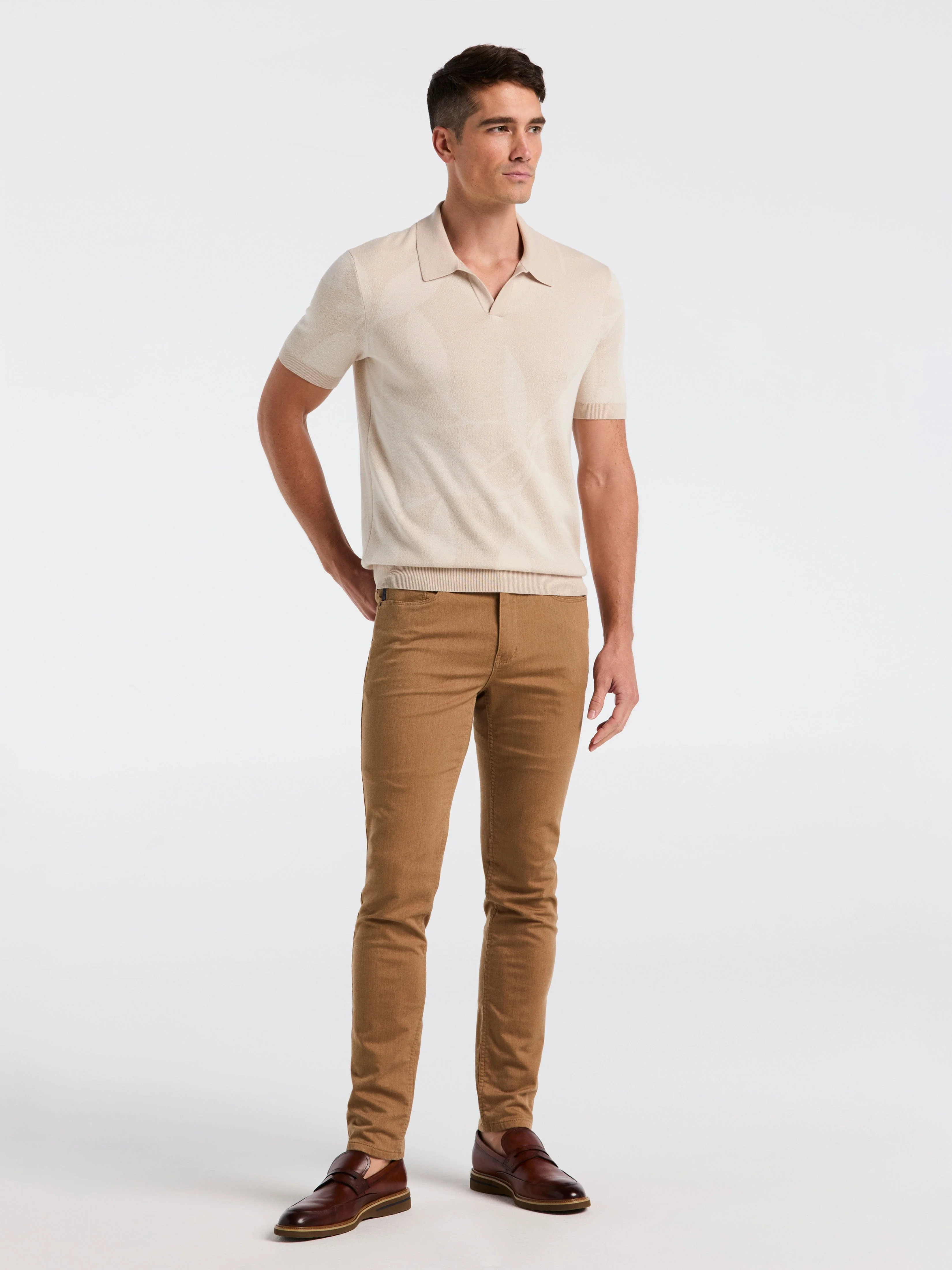 Leaf Print Open Collar Sweater Polo - Image 8