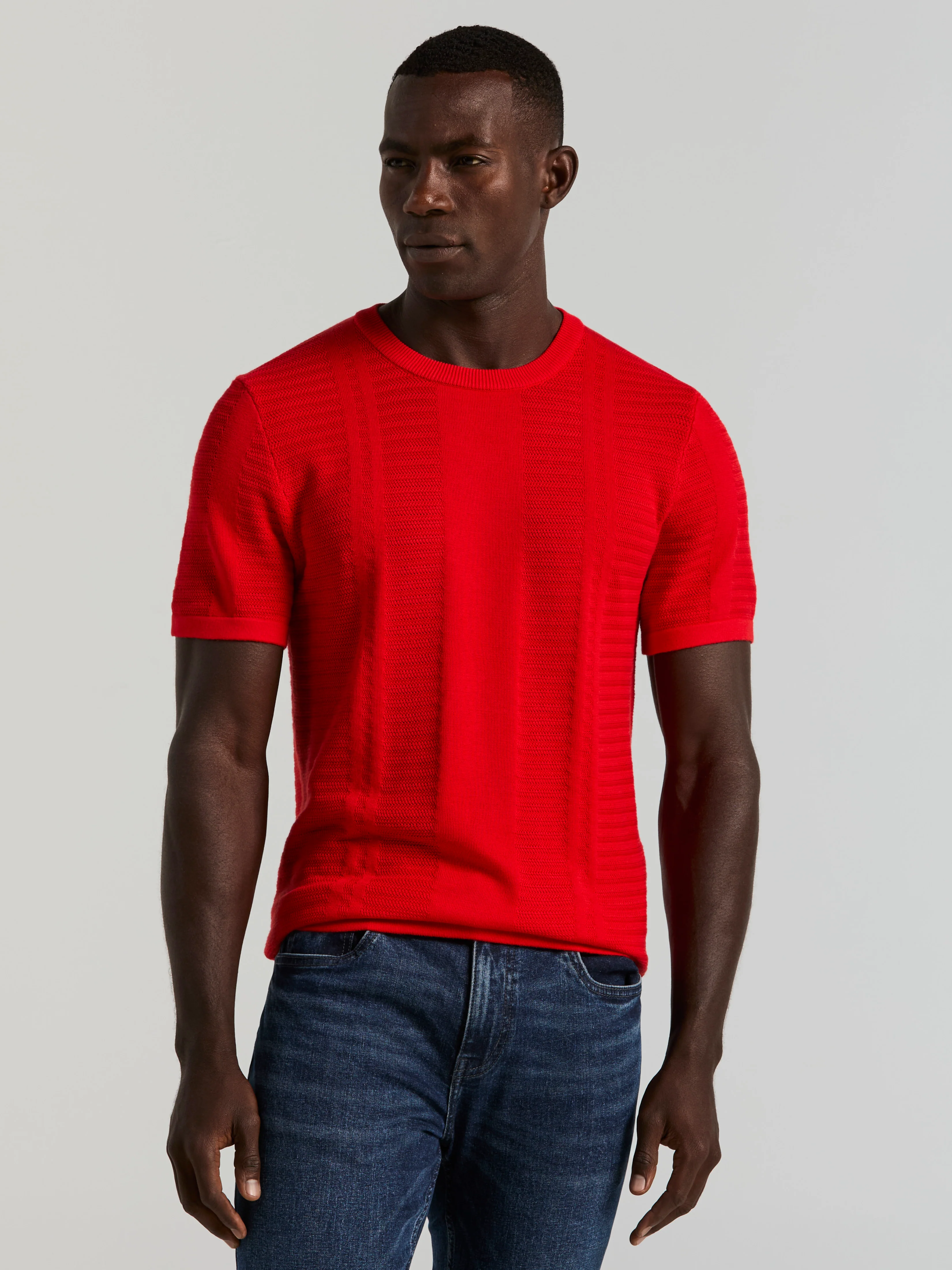 Textured Stripe Crew Neck Sweater Tee - Image 10