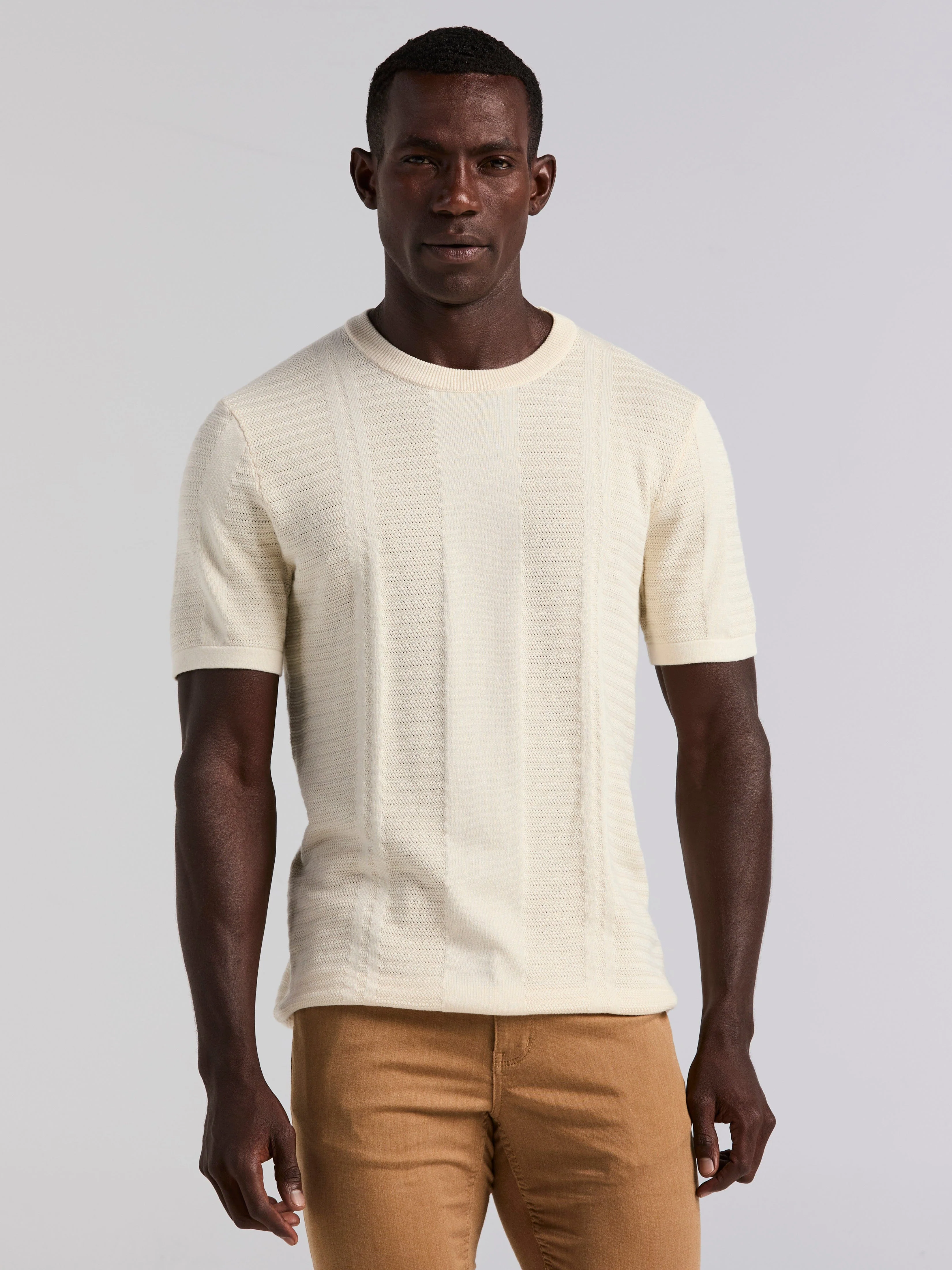 Textured Stripe Crew Neck Sweater Tee - Image 15