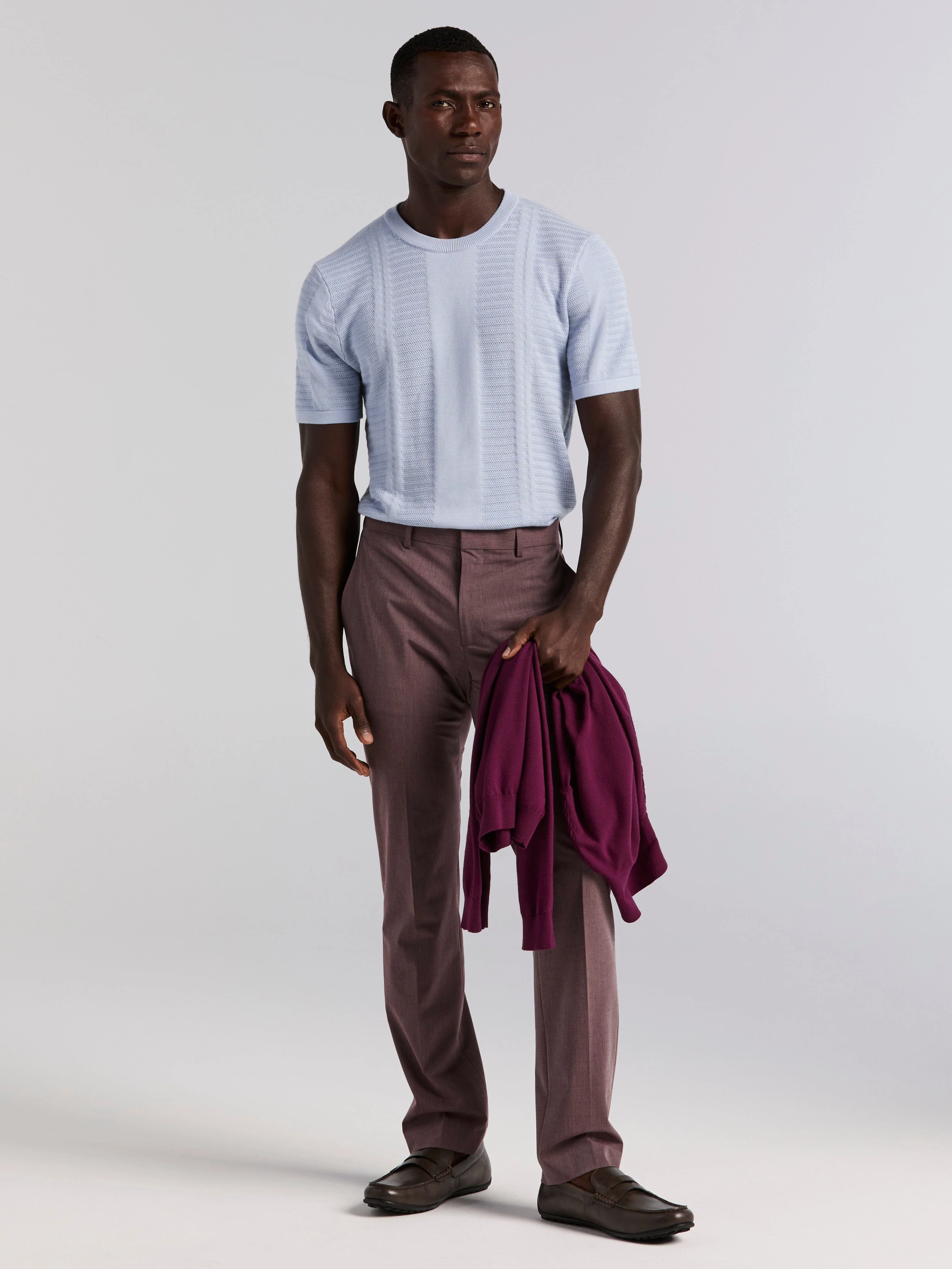 Textured Stripe Crew Neck Sweater Tee - Image 4