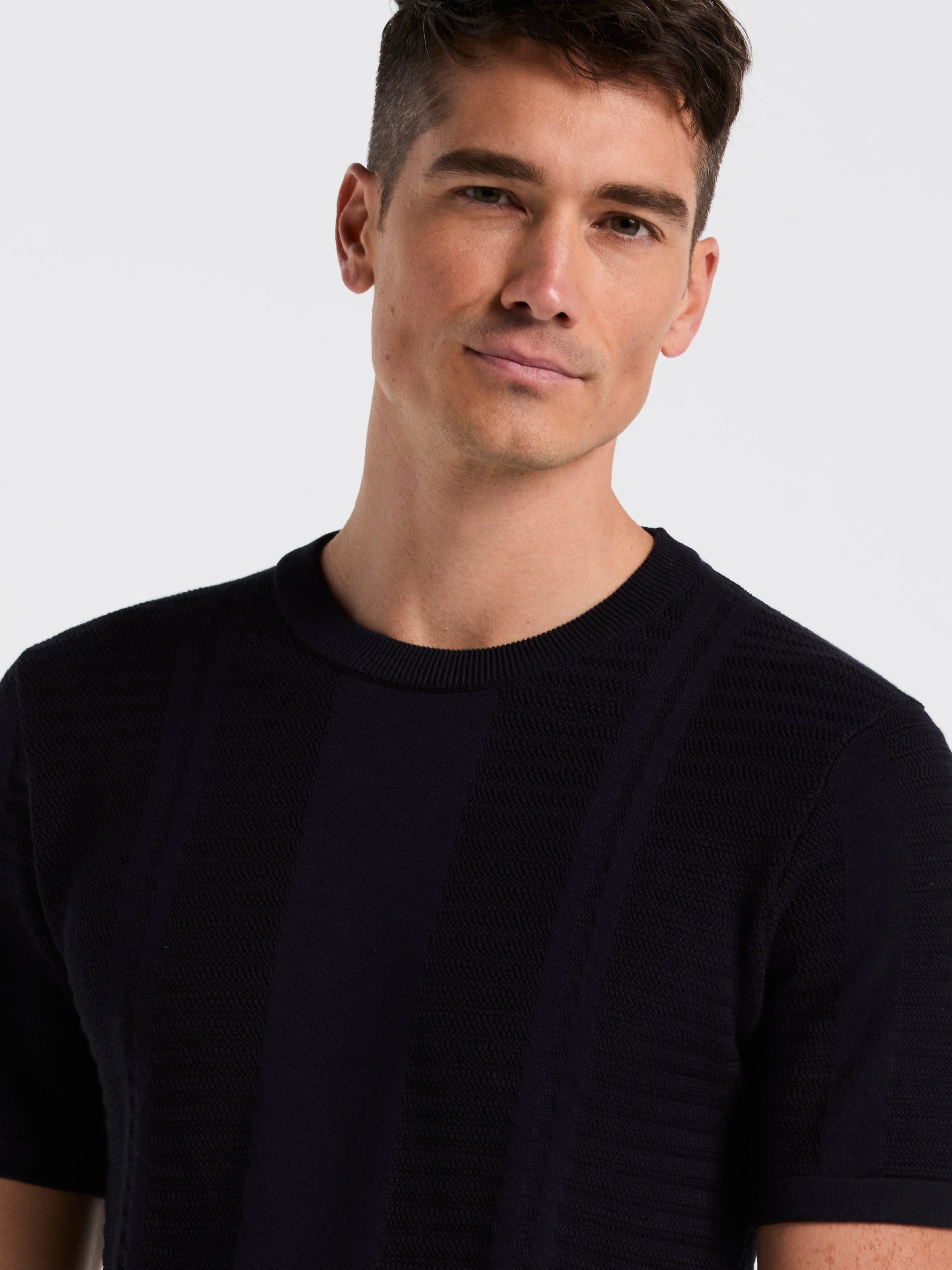 Textured Stripe Crew Neck Sweater Tee - Image 7