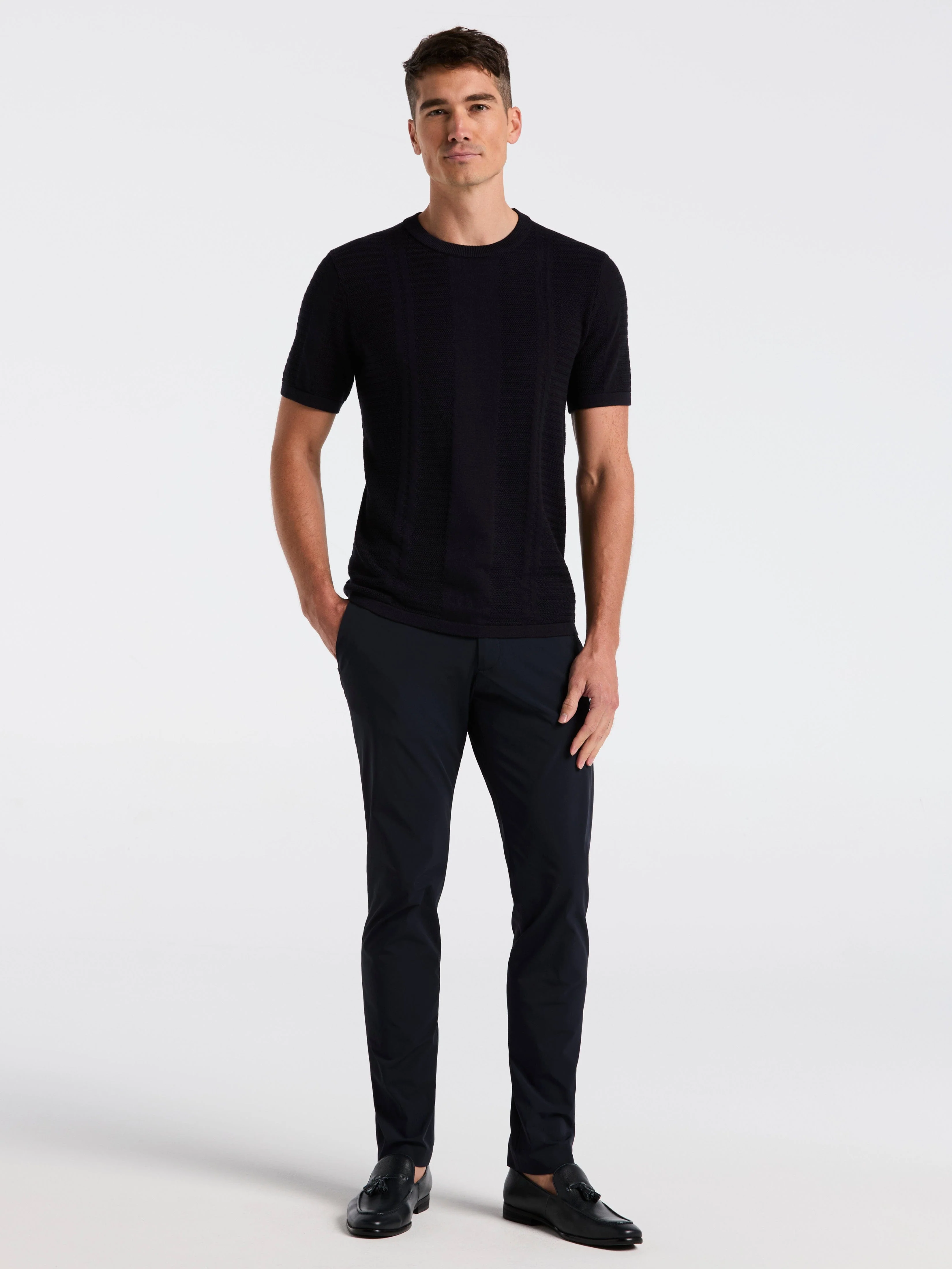 Textured Stripe Crew Neck Sweater Tee - Image 9