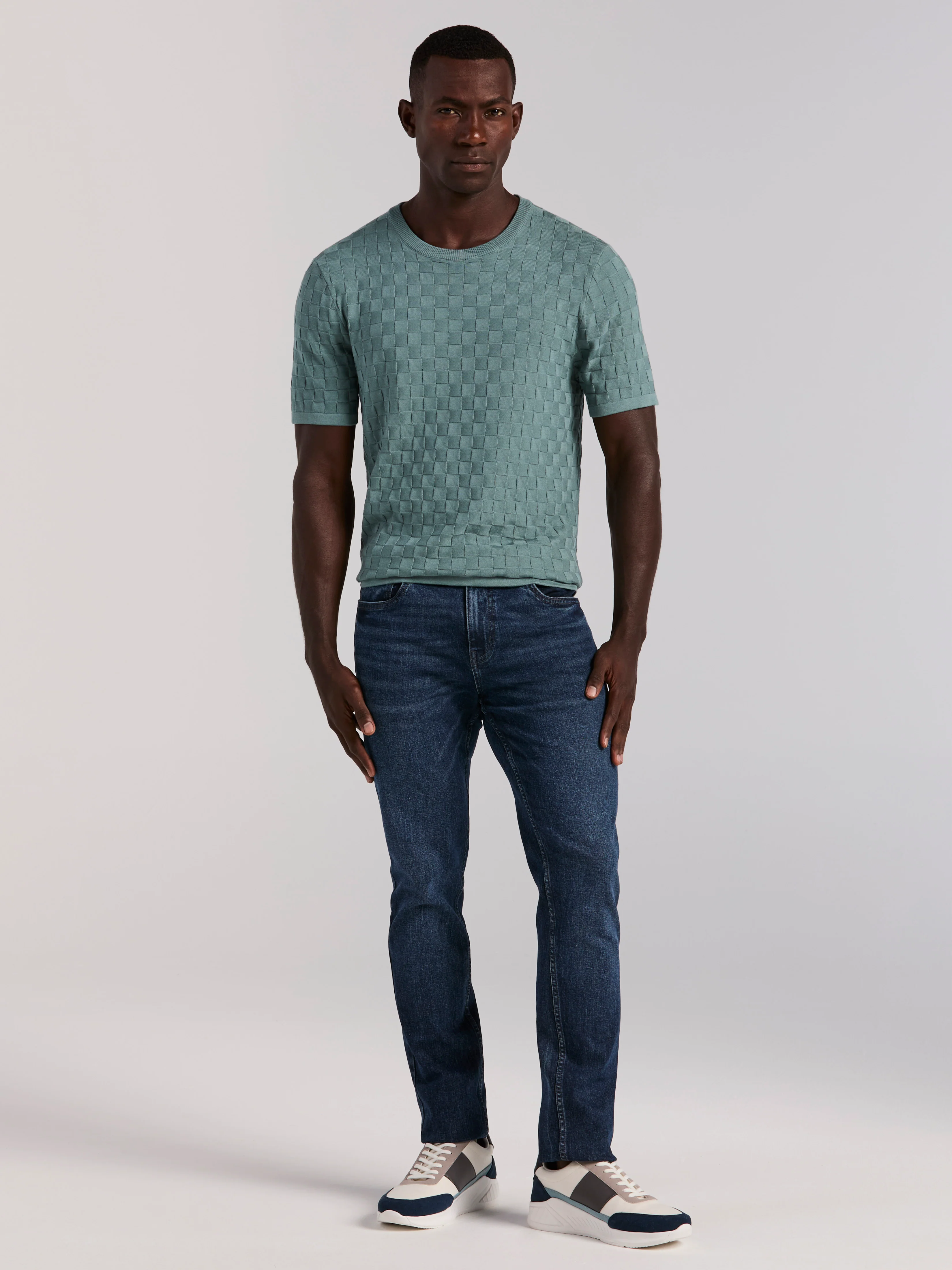 Square Pattern Crew Neck Sweater Tee - Image 5