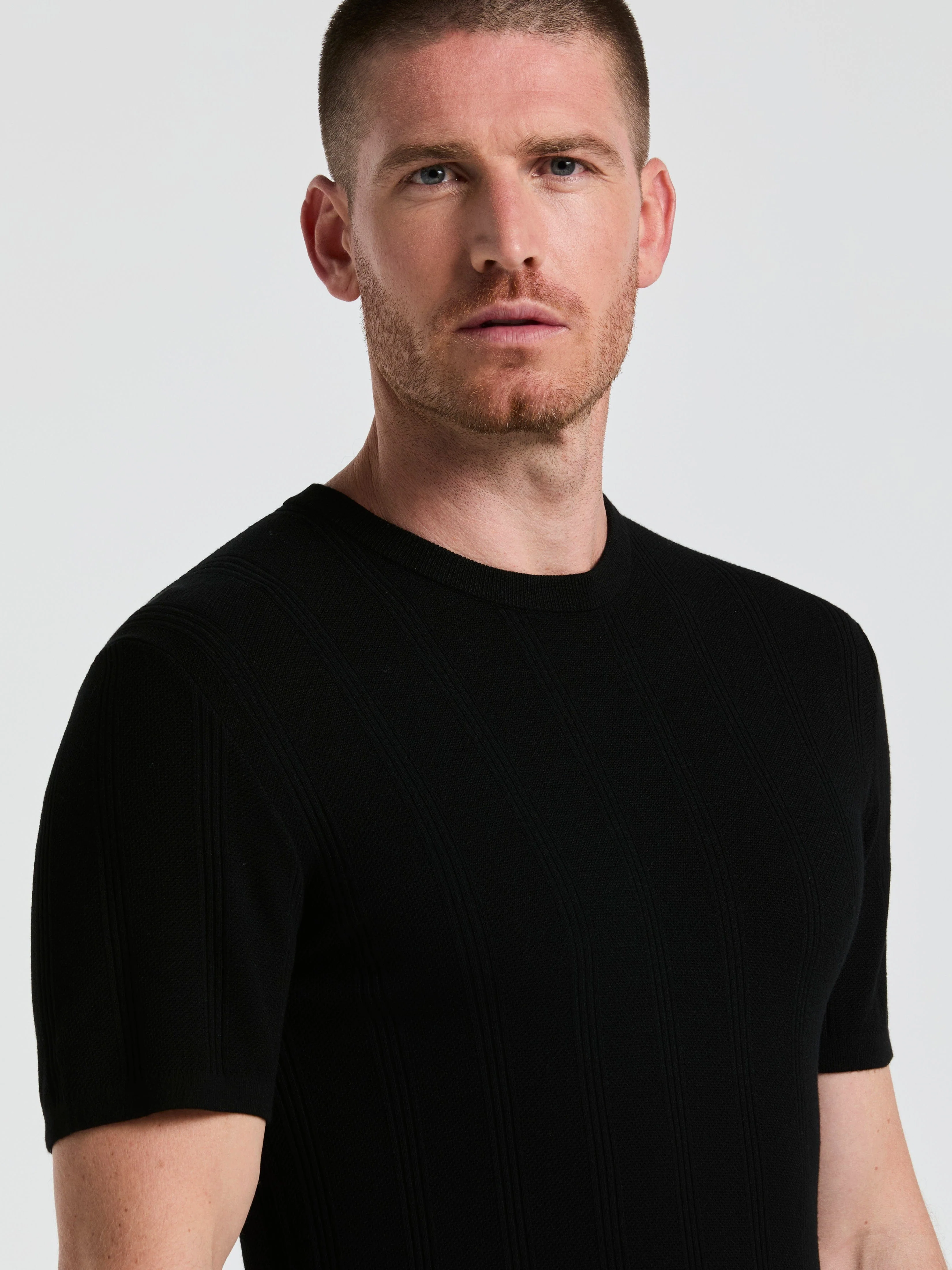 Tech Knit Mesh Striped Crew Neck Shirt - Image 6