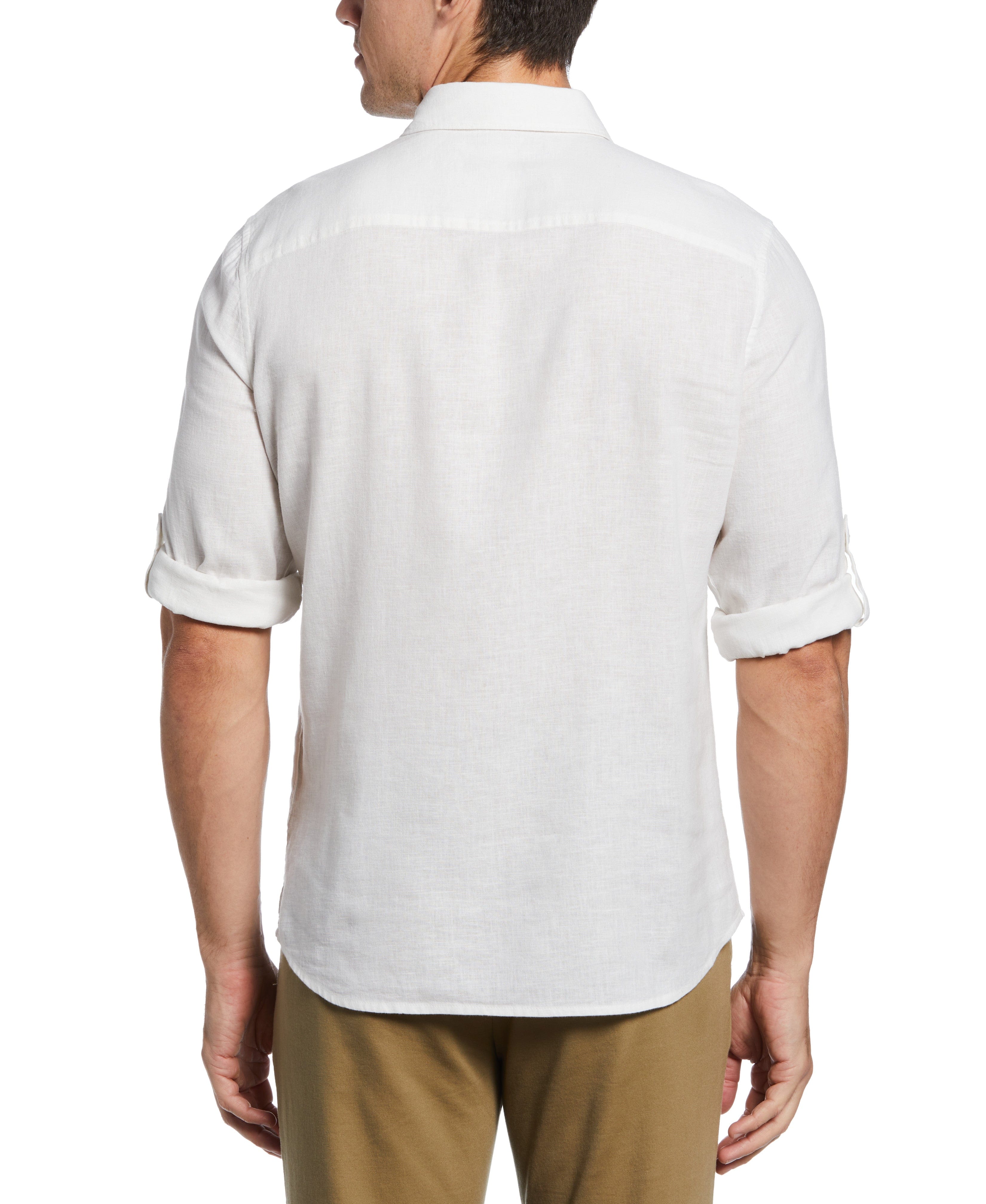 Untucked Slim Fit  Linen Blend Rolled Sleeve Shirt - Image 6