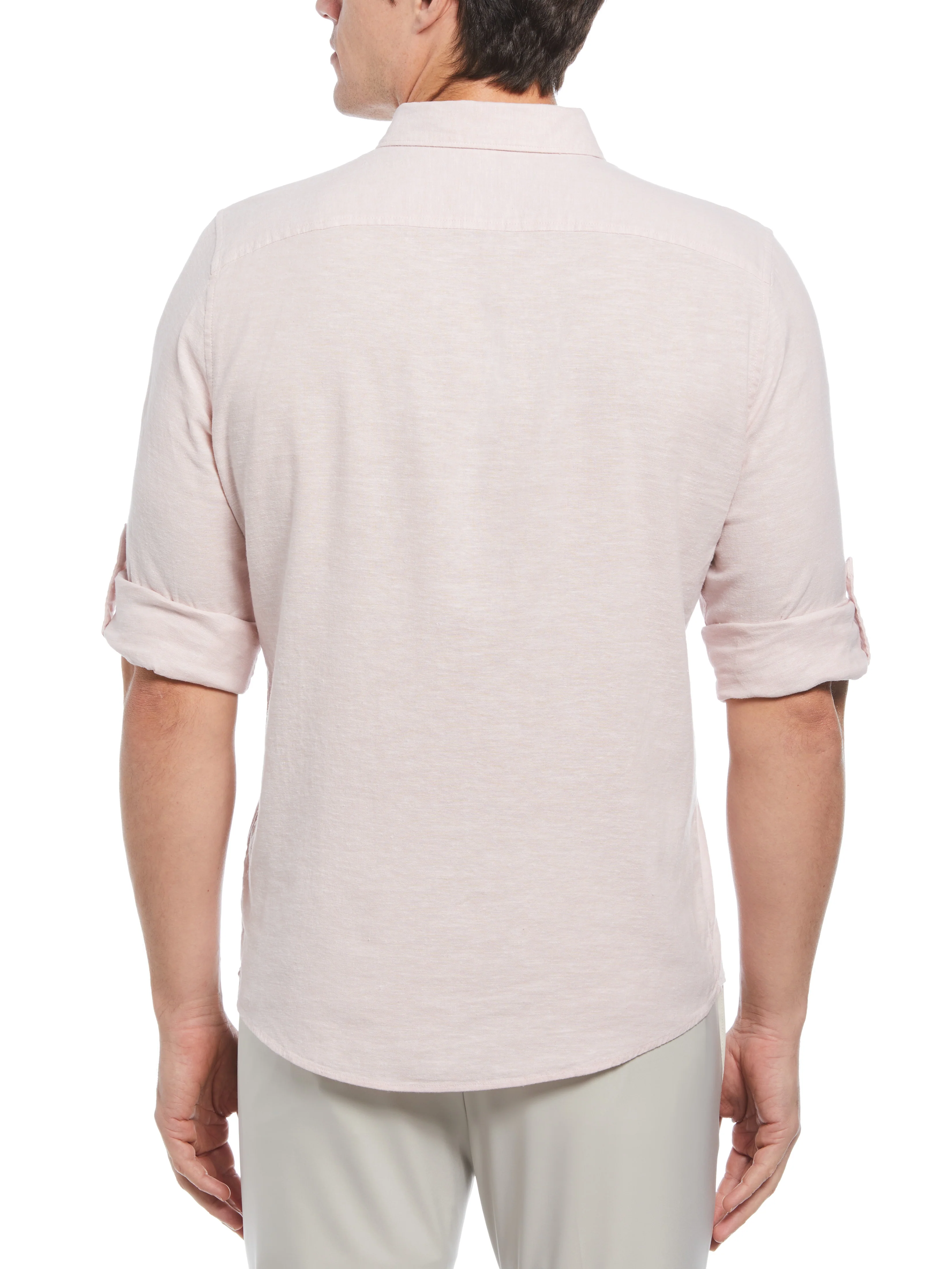 Untucked Slim Fit  Linen Blend Rolled Sleeve Shirt - Image 9