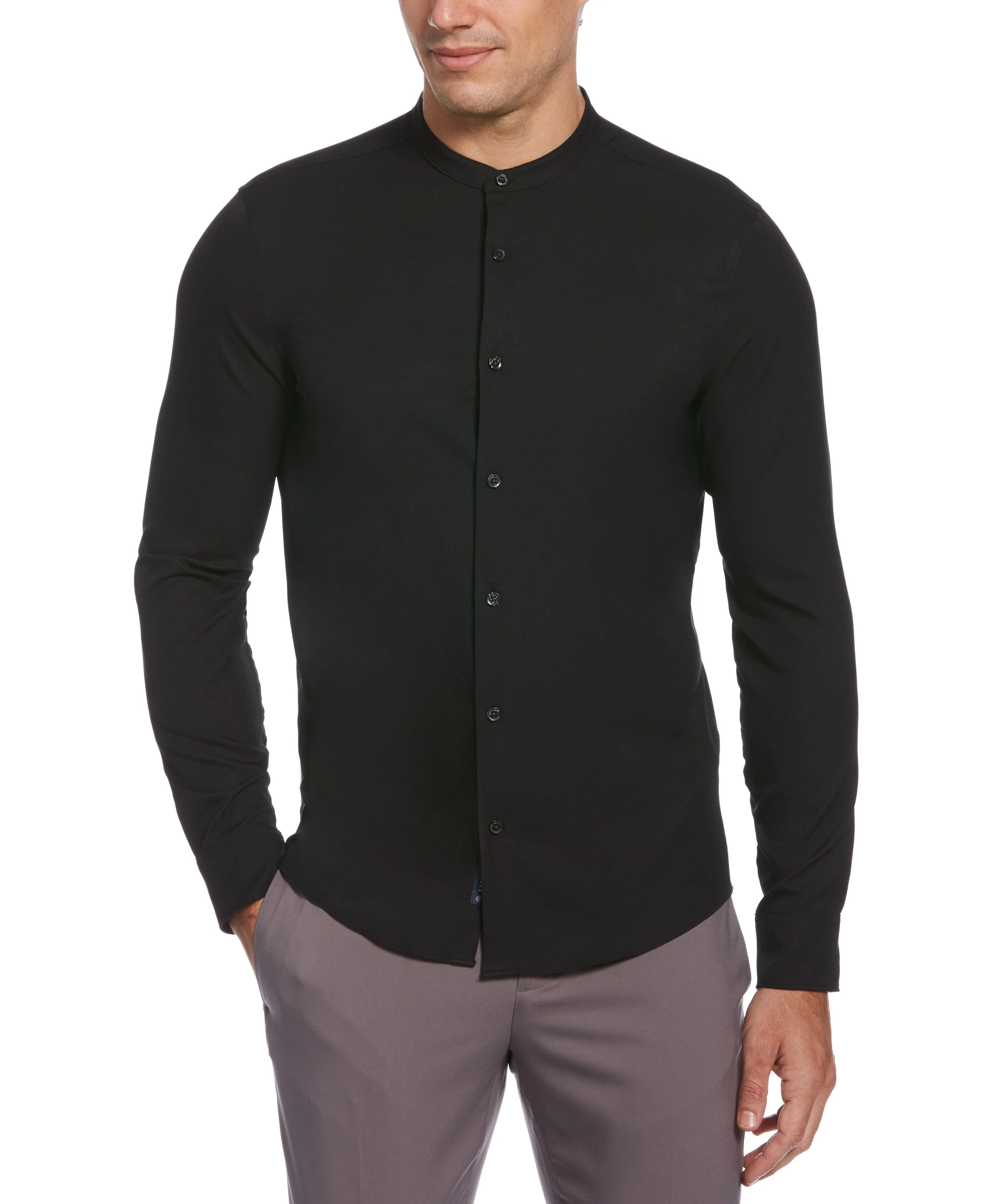 Tall Untucked Total Stretch Slim Fit Banded Collar Shirt - Image 3
